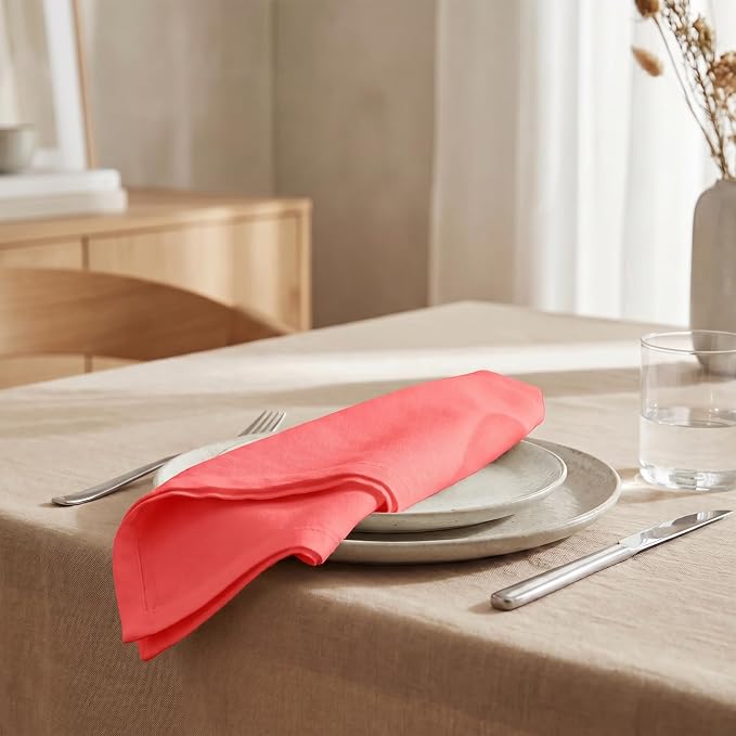 Urban Villa Hemstitch Cloth Dinner Napkins Cotton 20”x20” (Set of 12)-Red - Image 4