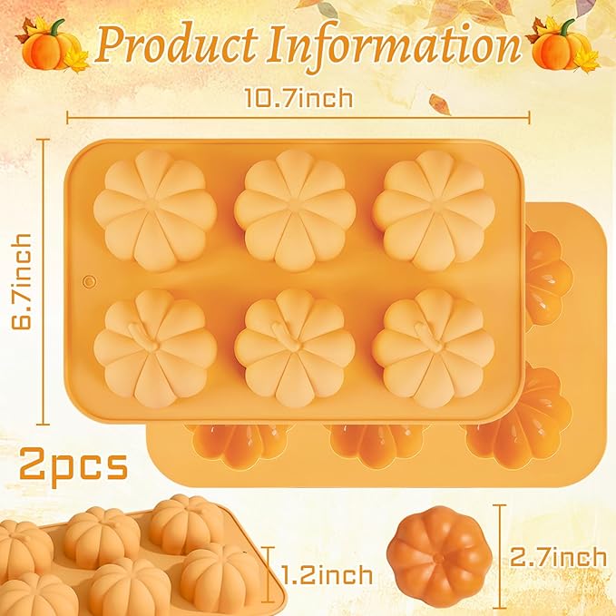 2Pcs Pumpkin Cake Molds Silicone 3D Pumpkin Cake Cupcake Pan Thanksgiving Silicone Molds Autumn Fall Ice Tray Mold Thanksgiving Chocolate Baking Jello Moulds Harvest Candy Mold for Holiday Decor
