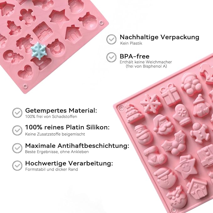 1 Pcs Christmas Silicone Molds for Chocolate Cavity Round Silicone Baking Mold with Santa Claus Snowman Snowflake Elk Shape Design for Candy Chocolate Cookie Mini Cake Jelly Dishwasher