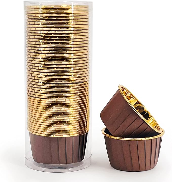 Party Hippo Cupcake Cups, 3.5 Oz 50 pcs Disposable Foil Muffin Liners, Gold Baking Cups, Ramekin Aluminum Cupcake Tip Pan Ramekin Holders, Little Baking Cups (50, Coffee) by PARTYHIPPO