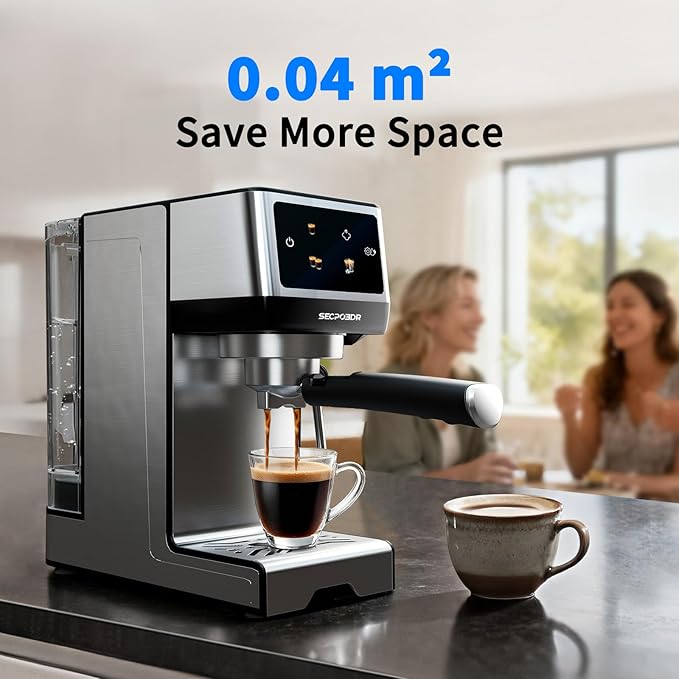 Espresso Machine, 20 Bar Cappuccino Machines with Milk Frother for Home, Compact Espresso Maker & Stainless Steel Coffee Machine for Cappuccino, Latte, Cold Brew, Silver