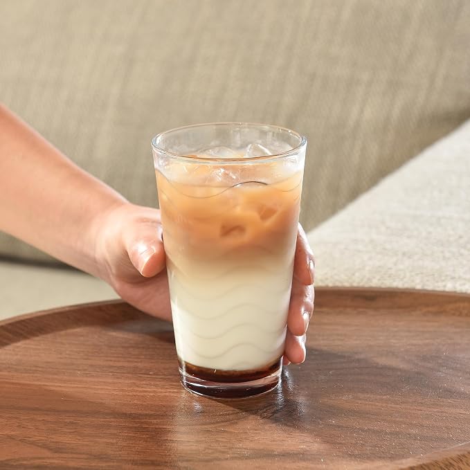 ALINK 16 oz Vintage Drinking Glasses, Set of 6 Wave Line Highball Glass Cups Bar Glasses, Clear Heavy Base Stemmed Water Glasses for Beer, Iced Coffee, Cocktail, Wine, Iced Tea, Dishwasher Safe - Image 7