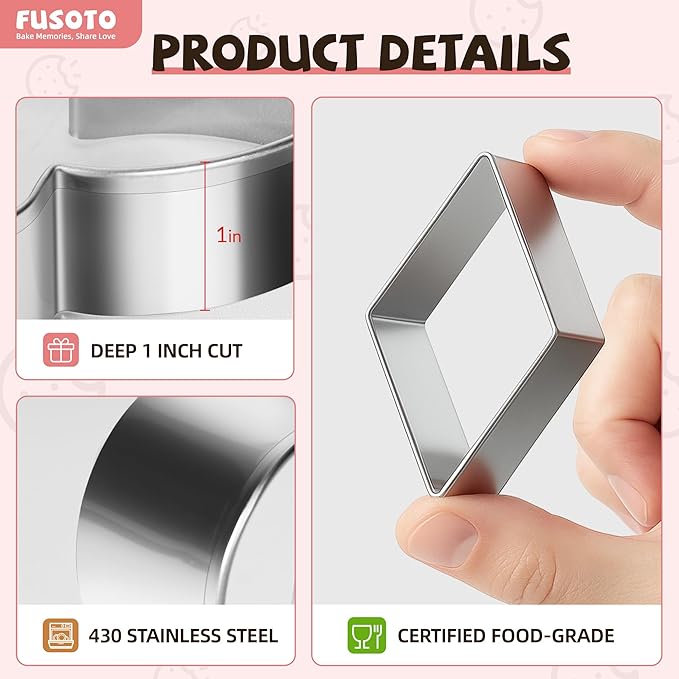 6PCS Rhombus Cookie Cutters Set, Stainless Steel Kitchen Baking Supplies, for Biscuit, Homemade Cookies, Cake Decorating, Geometric Cookie Cutter, (1.5", 2", 2.5", 3", 3.5", 4"), Rhombus