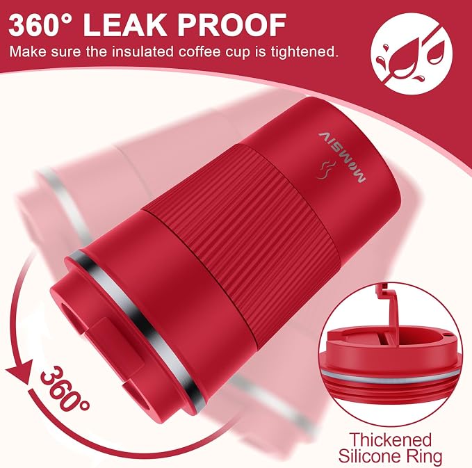 MOMSIV 12oz Travel Mug, Insulated Coffee Cup with Leakproof Lid, Vacuum Stainless Steel Double Walled Reusable Tumbler for Hot and Cold Water Coffee and Tea | 6-Hour Heat Retention, 360°Leak proof, Vacuum Stainless Steel Double Walled, BPA-free, Reusab... - Image 5