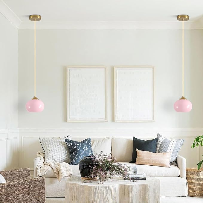 KCO Lighting Pink Globe Pendant Light Mid Century Modern Small Glass Pendant Lighting Brass Gold Chandelier Nordic Girl Room Kitchen Island - Image 5