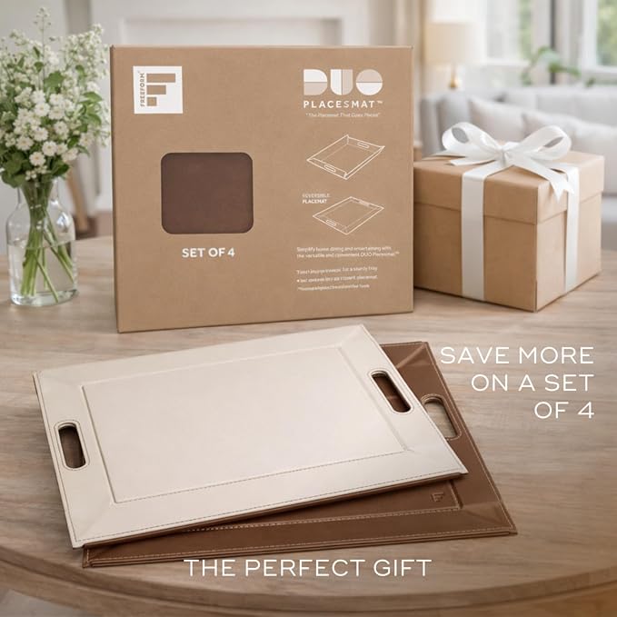2-in-1 Serving Tray & Placemat | Faux Leather & Reversible | Lays Flat as a Placemat or Folds into an Ottoman Food Tray, Easy to Clean - Image 8