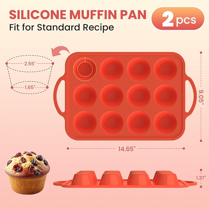 2Pack Silicone Muffin Pan for Baking - Cupcake Pans with Metal Frame - Image 3