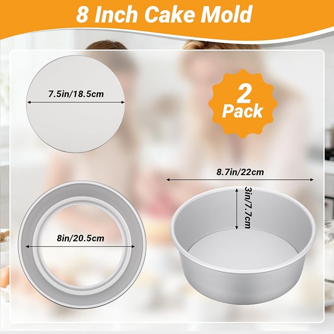 Beasea Cake Pans Removable Bottom, 8 inch Cheesecake Baking Pan Set of 2, Round Movable Cake Pan Aluminum Alloy Mini Cake Pan for Oven Baking - Image 2