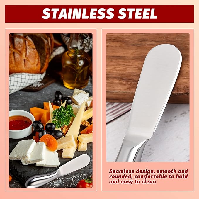 Butter Knives 4 Pieces Stainless Steel Cheese Butter Spreader Knife Set for Cold Butter, Cream Cheese, Jam, Pastry, Charcuterie, Multipurpose Kitchen Gadgets - Image 3