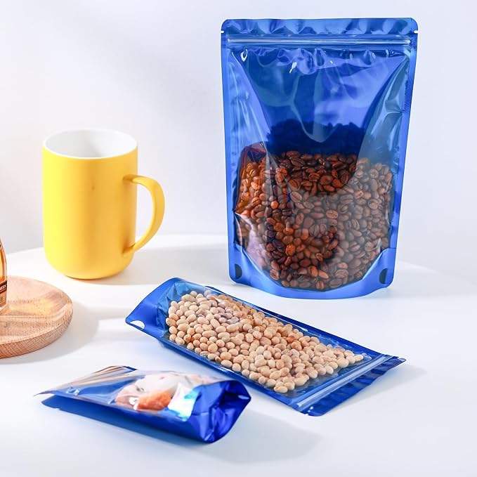 150 Pcs Mylar Bags for Food Storage, 5x8 Mylar Bag with Window Stand Up, Small Holographic Resealable Bags Smell Proof Bag Food Packaging for Small Business Freeze Dried Candy Jewelry Foil Packaging - Image 3