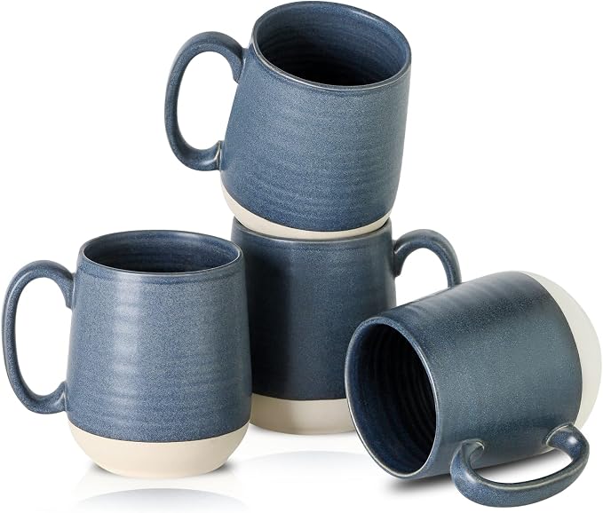 HASENSE Ceramic Large Coffee Mugs Set of 4-15 Ounce Porcelain Coffee Cups Set with Handle Perfect for Tea, Cocoa, Latte, Milk and Cappuccino, Modern Tea Cups Set for Man and Woman, Dark Blue by Hasense