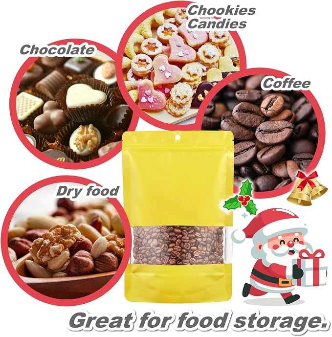 150 Pack Stand up Matte Metallic Storage Bags with Clear Front Window Heat-Sealable Resealable Solid Color Pouches for Food Storage Containers Organizer(Gold,7.9 * 11.8 inch,Pack of 150) - Image 6