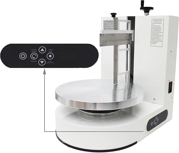 TECHTONGDA Cake Cream Spreading Frosting Icing Turntable Automatic Coating Machine with Graduated Scraper 60-320RPM Rotating Speed for 6-14inch Cakes White