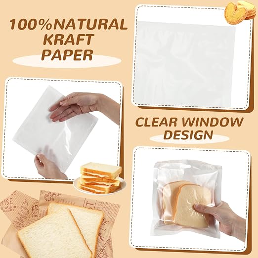 Outus 400 Pcs Cookie Packaging Bags with Seal, 7.1 x 7.5 Inch Bakery Pastry Bags with Window, Heat Sealable Grease Resistant Paper to Go Bake Sleeves for Gift Giving Donut Bread Sandwich (White) - Image 3