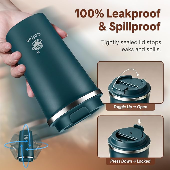 17oz Travel Coffee Mug ,Leakproof Vacuum Coffee Cup Insulated Tumbler | 304 Stainless Steel, Double-Wall Vacuum Insulated, Leakproof, Fits Hot & Cold Drinks Car Cup Holders, Travel, Office - Image 5