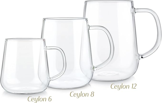 Teabloom Set of 2 Premium Borosilicate Glass Cups for Tea or Coffee - 6 Ounces / 180 ml - Stain-free and Microwave Safe