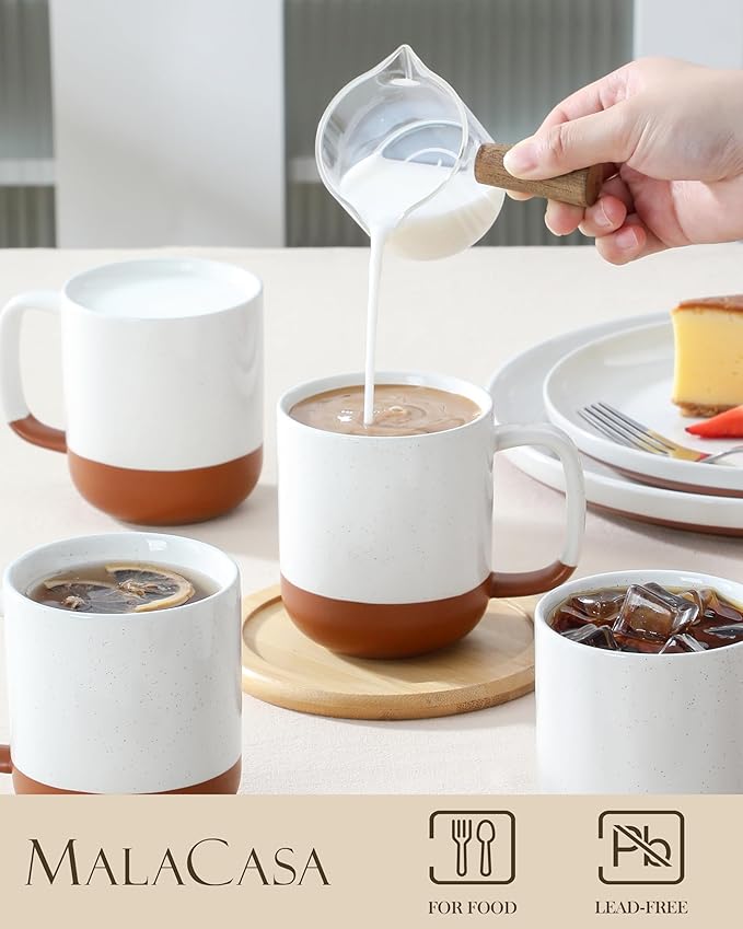MALACASA Ceramic Coffee Mugs Set of 4, 11oz Coffee Cups, Modern Farmhouse Mugs for Coffee, Latte, Tea, Hot Chocolate, Cappuccino, Milk, Microwave & Dishwasher Safe, Khaki White, Series TARA - Image 3