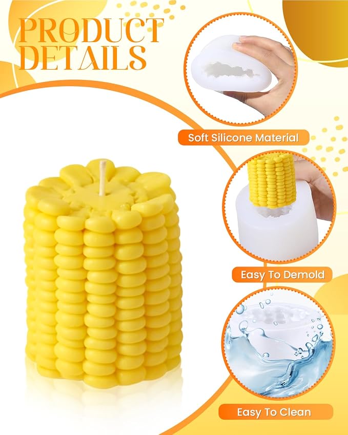 Corn Shape Silicone Mold, 3D Corn Molds, Artificial Food Candy Mold French Dessert Mousse Molds, Corn Shaped Candle Mold for Fondant Chocolate Clay Soap Lotion Bar - Image 4