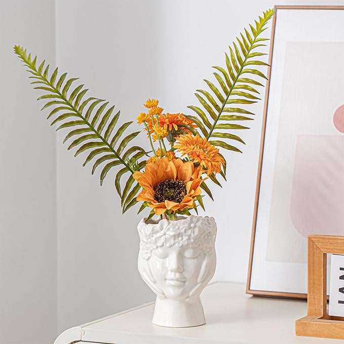 White Glossy Ceramic Face Vase, 6.3" Goddess Head Sculpture Vase with 3D Floral Crown, Modern Boho Decorative Flower Vase for, Cute Home Decor Accent for Bedroom Vanity Desk Shelf - Image 2