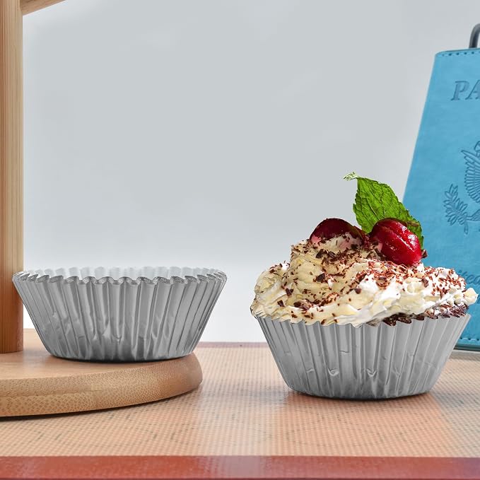 200 Pcs Silver Foil Cupcake Liners Standard Baking Cups Muffin Paper Cases | Food-grade, Greaseproof & Sturdy Parchment, Cupcake Wrapper for Party, Christmas, Gift - Image 4