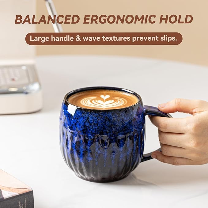 Ocean Surge Ceramic Coffee Mug - 21 oz Unique Reactive Glaze Coffee Cup with Large Handle, Aesthetic Cute Mug for Men Women Office Gift Set - Image 9