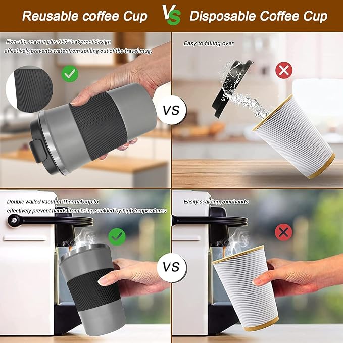 Insulated Travel Coffee Mug, Stainless Steel Coffee Cup with Leakproof Lid | Double-wall insulation keeps drinks hot or cold for hours, with a leakproof lid and portable stainless steel design - Image 4