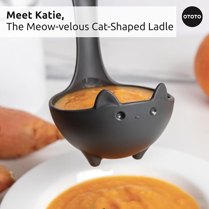 OTOTO Muscateers Bundle of Mary Cat, Katie, Kitty - Jar Scraper Spatula, Soup Ladle, Pizza Cutter - Cute Kitchen Accessories, Spooky Gothic Cat Gifts for Women, Kitchen Gifts, Halloween Gifts - Image 4