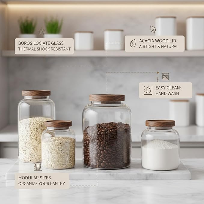 Easy-Access Borosilicate Glass Jar with Acacia Wood Lid for Quick Pantry Organization - Image 5