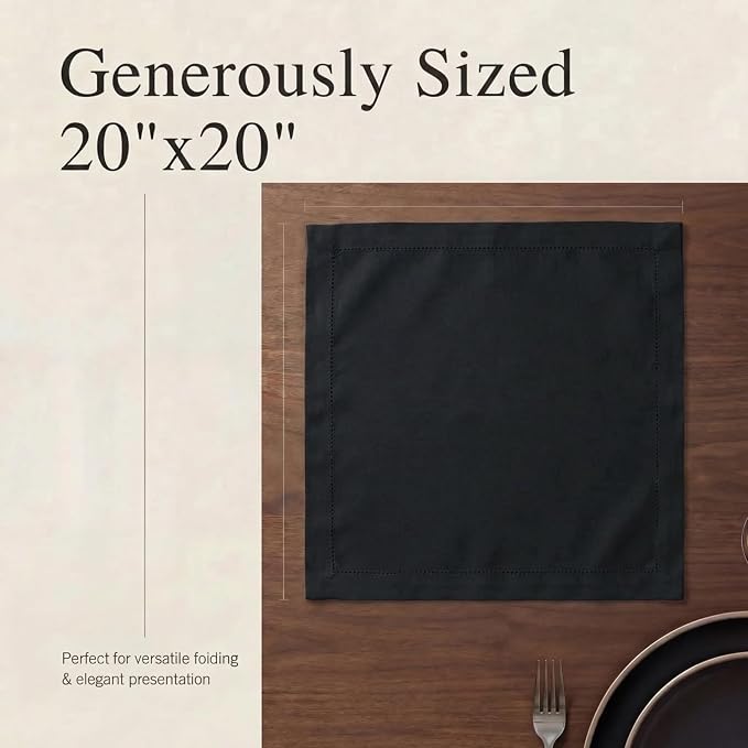 Urban Villa Cloth Napkins Cotton 20x20 (Set of 12) Black - Image 6
