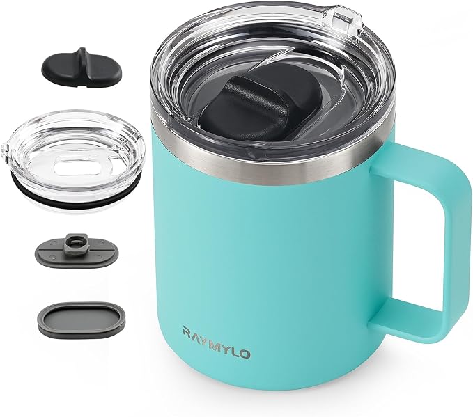 RAYMYLO Insulated Coffee Mug 12 oz, Spill-Proof & Detachable Slider Lid | Double Wall Stainless Steel with Thorough Clean Lid & Handle, Cold for 9 Hrs, Suitable for Camp Home Office by RAYMYLO