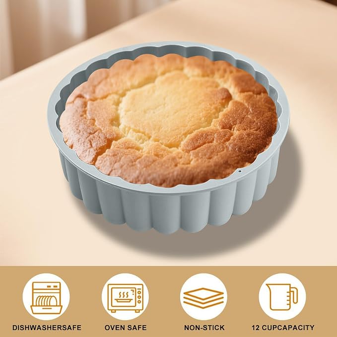 10 Inch Silicone Cake With 8 Inch Pan Set (2 Pack) - Nonstick Baking Mold for Pound Cake, Jello, Bread & Brownies, Dishwasher Safe, Grey - Image 4