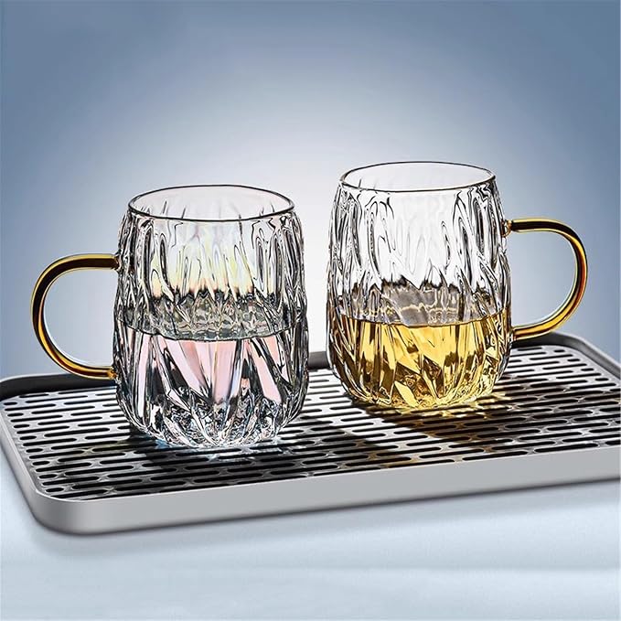 Glass Tumblers Glass Coffee Mugs with Handles for Tea Latte Juice Kitchen Glassware(Gris) - Image 4