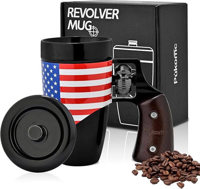 Pukomc Novelty Ceramic Coffee Mug, Birthday Gifts for Men and Women, fathers gifts, Coffee Mugs for Men (16OZ) (Black & Flag) by Pukomc