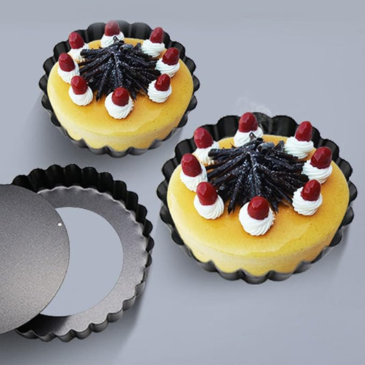 Semme 6PCS Removable Bottom Tart Pan Set Non Stick Coating Carbon Steel Quiche Pans for Baking Pies Cakes and Desserts Versatile Kitchen Tools by Semme