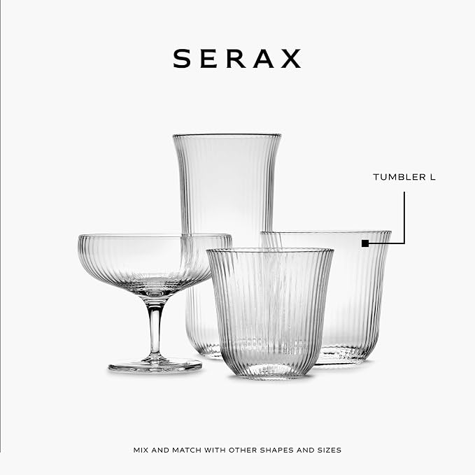 Serax Large Whiskey Glasses Drinking Set of 4 | Inku Glassware by Sergio Herman | Clear Glass Tumbler Cups without Lids | Home Essentials, Cocktail Glasses | Whisky, Beer, Juice, Water - Image 8
