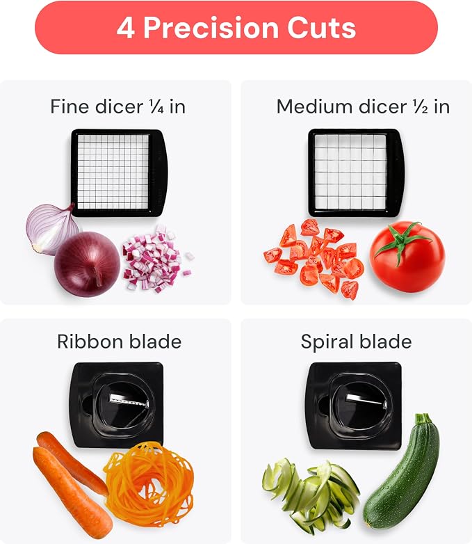 Fullstar Pro Original Vegetable Chopper & Spiralizer, Kitchen Prep Tool | 4 in 1 Veggie Slicer, Onion & Fruit Cutter with Sharp Stainless Steel Blades & Container, All-in-One Food Prep Tool (White) - Image 4
