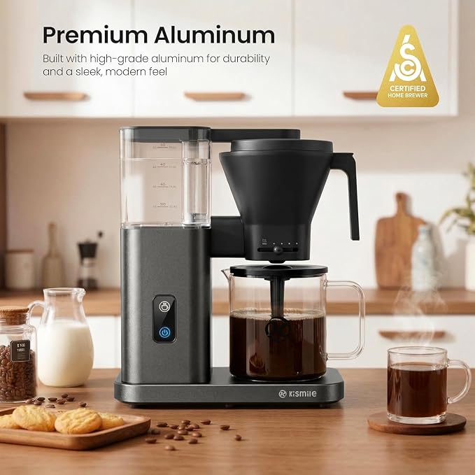 Kismile SCA-Certified 8-Cup Drip Coffee Maker with Pour-Over Control | 3-Second Heating at 197–205°F, Adjustable Flow, Removable 1.25L Water Tank, 20-Min Cold Brew and 40-Min Keep Warm - Image 2