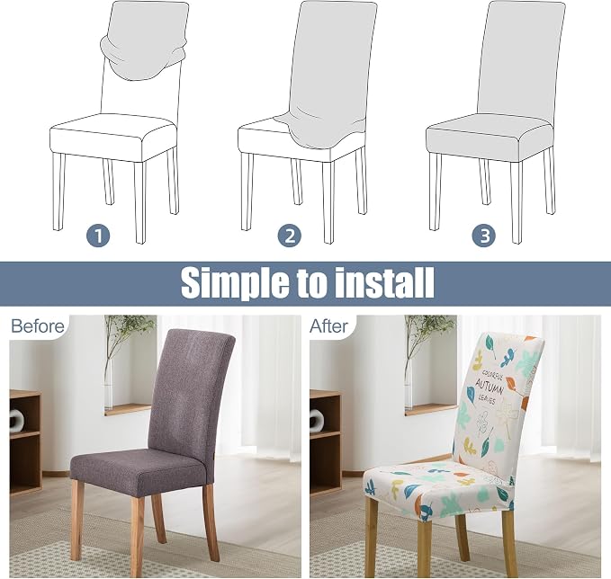 Dining Chair Covers, Stretch Seat Covers, Washable Furniture Protector | 4 Pack, Washable, Stretch Fit, Soft, Non Slip, Dining Chair Covers, Seat Protector, Furniture Cover,Easy Clean - Image 4