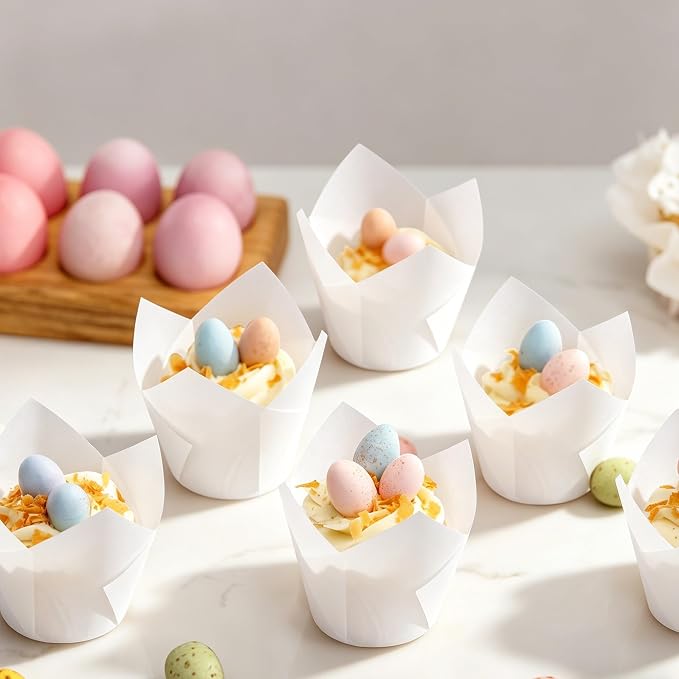 150 Pcs Mini Cupcake Liners Muffin Liners Baking Cups | Tulip Cupcake Liner for Baking Wedding, Birthday, Baby Shower Parties, White - Image 6