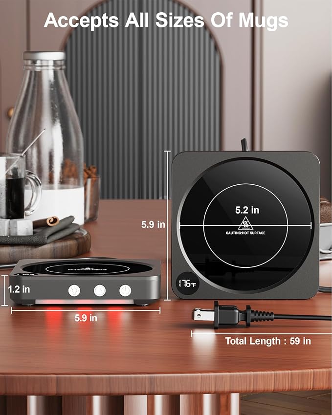 Mug Warmer - 36W Coffee Mug Warmer for Desk with Temperature Display, 2-12Hrs Auto Shut Off, Smart Candle Warmer - Ideal Coffee Gifts Accessories Keep Beverages Coffee Warmer - Image 6