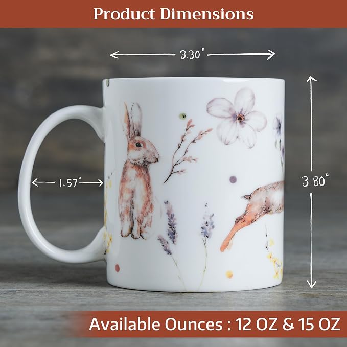 Maison d' Hermine Coffee Mug with Handles Tea Cups (15 Ounce, Pack of 1) | Fine Bone China Coffee Mugs for Hot Beverages Cappuccino Latte Home Restaurant Hotel Spring Summer -Easter Zest - Rabbits - Image 4