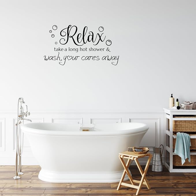 SUPERDANT Bathroom Wall Decals Relax Shower Door Decals Bath Wall Sticker for Dorm Take A Long Hot Shower Quotes Wall Art DIY Decor Wall Art Stickers Vinyl Bathroom Stickers Shower Doors 22.8x13inch - Image 7