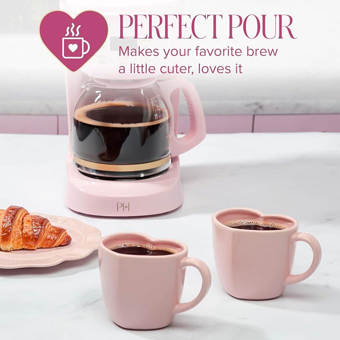 Paris Hilton Heart Shaped Ceramic Mug Set, Chic Stoneware Coffee Mugs for Coffee, Tea, Hot Cocoa, Microwave and Dishwasher Safe, 4-Piece, 14-Ounce, Pink - Image 4
