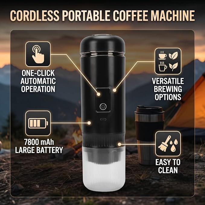 Portable Coffee Machine, 7800mAh Self Heating Maker | with Single Touch Operation, 200ML for Travel Camping Office - Image 2