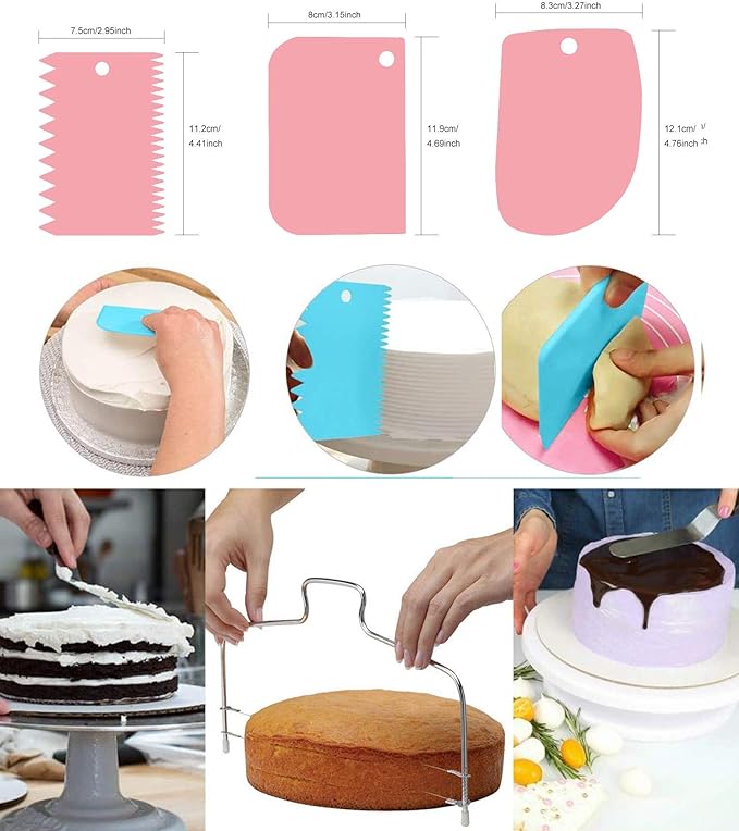 Cake Decorating Turntable,Cake Decorating Supplies With Decorating Comb/Icing Smoother(3pcs),2 Icing Spatula With Sided & Angled … (Pink/7pcs)