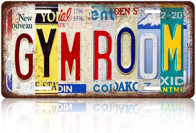 Vintage GYM Room Metal Tin Sign License Plate Wall Decor 12 x 6 Inches by MTsigns