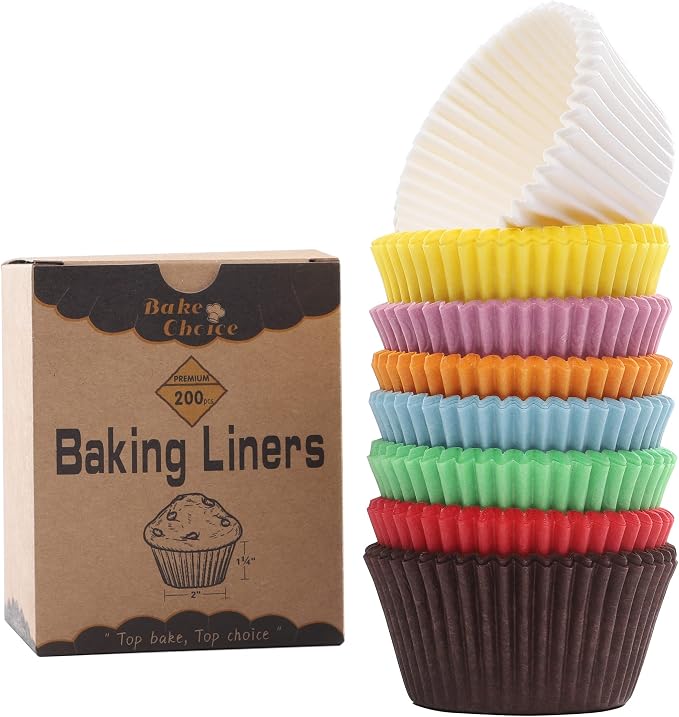 Bake Choice 200pc Standard Cupcake Liners for Baking, Rainbow Muffin Liners | Food-Grade Cupcake Wrappers, Greaseproof Parchment Paper For Christmas Decorations by BakeChoice