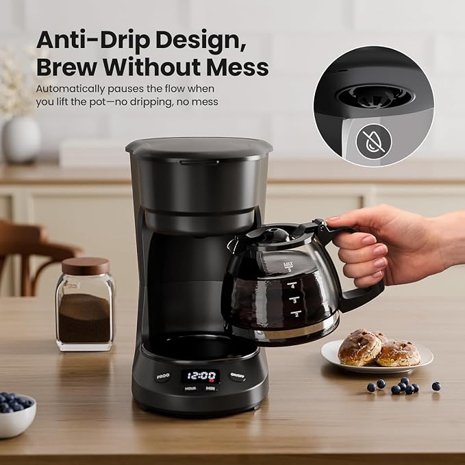 Kismile 5-Cup Drip Coffee Maker, LED Display, Timer,Anti-Drip & Shut-Off | Small Coffee Maker with Dry-Boil Protection, Removable Funnel, Compact, Ideal for Home & Office - Image 3