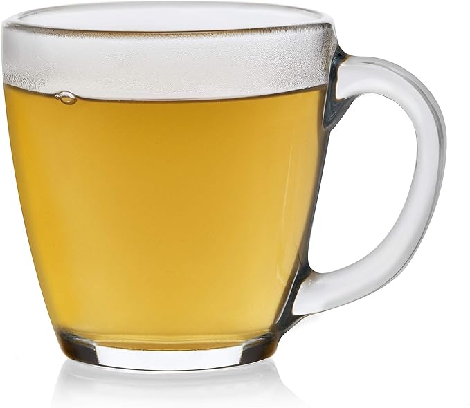 Libbey Tapered Glass Mug Set of 8, 15.5 Oz Thick, Clear Glass Coffee Cups w/ C-Shaped Handle, Dishwasher Safe Coffee Mugs Set for Tea, Cider and More