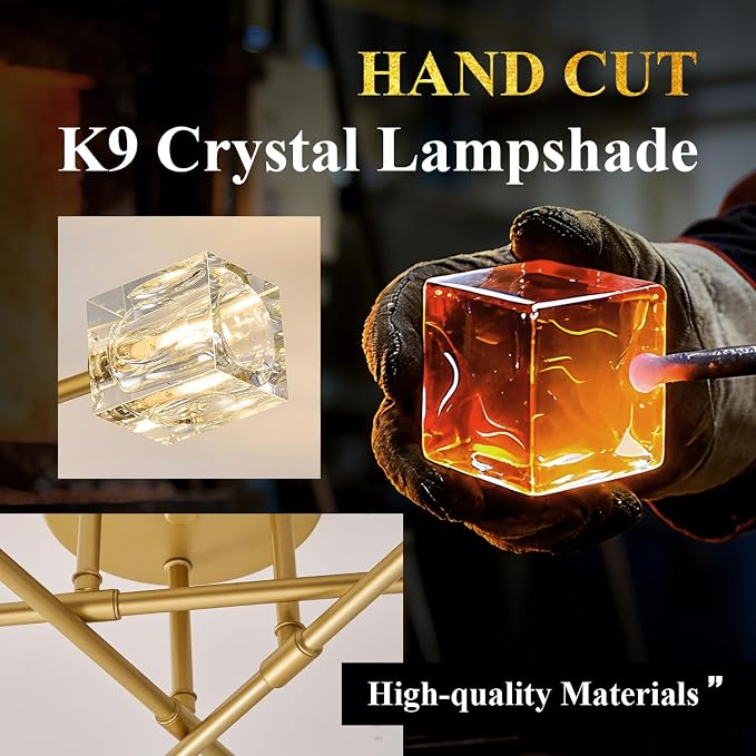Modern Crystal Semi Flush Mount Ceiling Light Gold Sputnik Chandeliers 6 Lights Industrial 26" Chandelier for Foyer Entryway Kitchen Bedroom Living Room Dining Room - Image 4